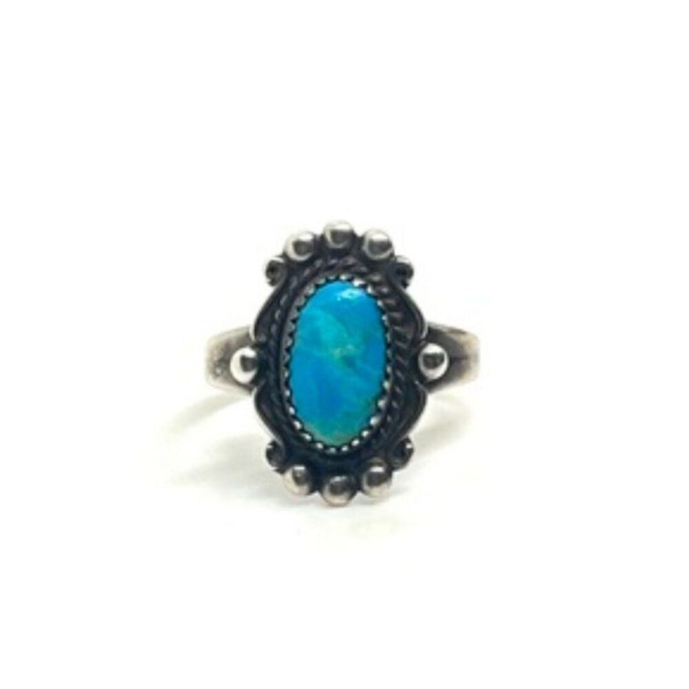 VINTAGE STERLING SILVER RING Blue Stone Southwestern Size 6.75
